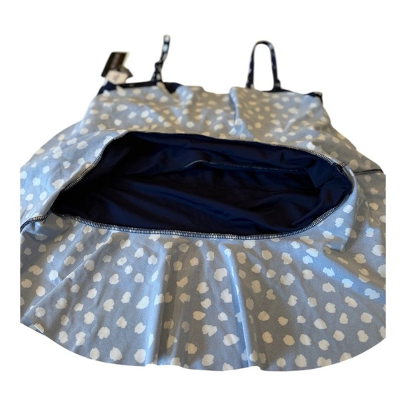 Island Escape Women's Triple Tiered Tankini Top in Navy Blue & White Polka Dots - Picture 13 of 16